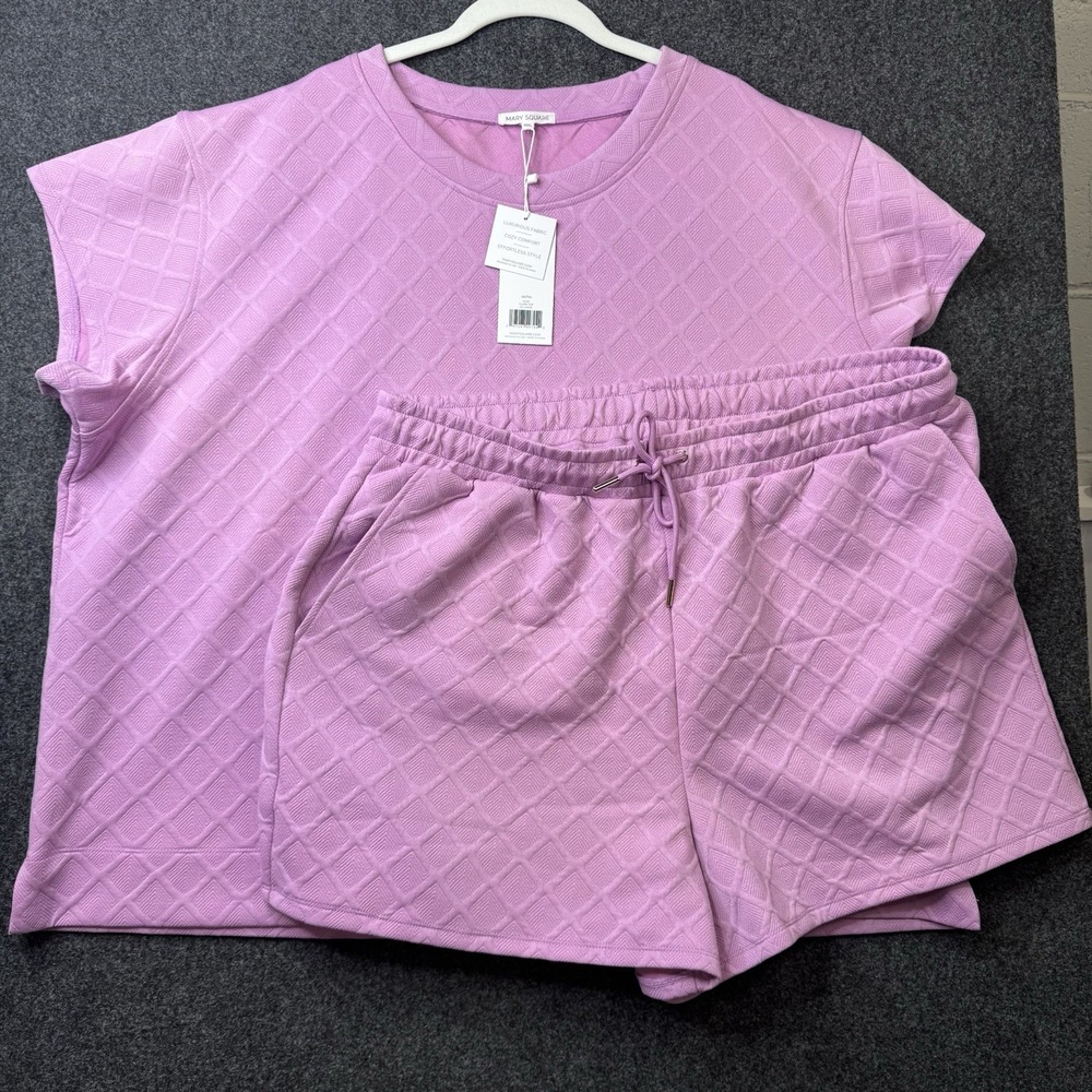 Mary Square Claire Lounge Set Lilac XXL Textured Top Shorts 2 Pc NWT Plus